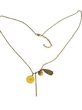 Free People Tai Stone Cluster Necklace 12k Gold Plating CZ Labradorite 22" READ